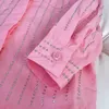 Дизайнерская детская рубашка, модные полосатые украшения с горячими бриллиантами, детский топ с лацканами, РАЗМЕР 90-150 см, милые розовые детские блузки, Sep01