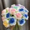 Decorative Flowers Wool Woven Knitted Flower Crochet Hand Bouquet Wedding For Bride Party Decor Homemade Gift