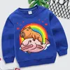 Sweats à capuche Capybara Giant Graphics Filles Garçons Rainbow Hearts Moletom Infantil Harajuku Animal Sweat Drôle Marque Enfants Vêtements 230907