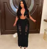 Vestidos de trabajo Conjunto de dos piezas con borlas de punto elegante para mujer Verano 2023 Sexy Lace Up Crop Top Hollow Out Hole Skinny Club Trajes de playa Conjuntos