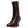 Boots Vintage Gothic High Heel Leather Autumn Winter Shoes Plus Size Boots Ankle Pointed Toe Shoes Stretch Cross-tied Lace-up Boots 230907