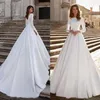 New A-line Wedding Dress Ivory Satin Elegant Long Sleeve Backless Lace Appliques Bride Gowns Abito Da Sposa 2023 vestidos de noiva331r