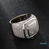 Bijoux personnalisés Or Blanc Plaqué Or Mens Diamant Glacé Homme Mariage Bagues de Fiançailles Carré Pinky Bague pour Hommes Cadeaux for2287