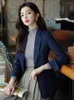 Kvinnors kostymer 2023 Autumn Blue notched One Button Suit Coat Woman Korean Långärmad All-Match Female Grey Slim Balazer Tops Casual Simple Simple