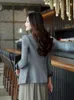 Kvinnors kostymer 2023 Autumn Blue notched One Button Suit Coat Woman Korean Långärmad All-Match Female Grey Slim Balazer Tops Casual Simple Simple