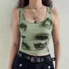 Deeptown Grunge Y2k Débardeur Vert Femme Gothique Punk Imprimé Abstrait Mince Gilet D'été Américain Streetwear Coquette Récolte Hauts