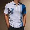 Men's Polos Coconut Tree Men'S Zip Polo Caucal Stripes Lapel Shirt Man Golf Shirts 3d Graphic Short Sleeves Zipper Men Clothing Top Tee 230907