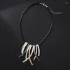 Колье Amorcome, ожерелье из нерегулярного сплава с металлическими полосками, кулон для женщин и девочек, черная кожаная веревочная цепочка, свитер, воротник, украшения на шею
