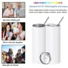 USA CA 2 Days Delivery 20oz white sublimation blanks stainless steel Water Bottles skinny straight sublimation tumblers with straw 908