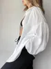 Camicette da donna 2023 Camicia bianca oversize estiva per donna Top a maniche lunghe Camicie sottili trasparenti con bottoni Protezione solare Bella