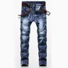 Mode heren buitenlandse handel lichtblauw zwarte jeans broek motorfiets biker denim voor heren mode wassen om de oude vouw te doen heren broek mans zwarte broek pour hommes