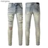 Pelle Demin perforato Jean Moda Amiirii High Craft Viola lavato 2023 Jeans da uomo Qualità Heavy Mens 92zd