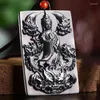 Pendant Necklaces Natural Black Jade Dragon Guanyin Necklace Men Women Chinese Hetian Moyu Jewelry Charms Hand-carved Lucky Amulet Gifts