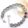 Whole - 925 Sterling Silver Handmade Multi Genuine Round Frie Rainbow Mystic Topaz Lady Chain Bracelets275W