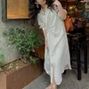 Xiaolenyi – robe longue à rayures françaises pour femmes, Design Sense, Niche, nouvelle jupe chemise blanche, printemps et automne 2023