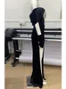 Casual Dresses Women Luxury Sexy Off Shoulder Diamonds Black Velvet Maxi Long Gowns Dress Elegant Evening Party Club