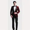 Męskie garnitury Blazers Burgundy Velvet Slim Fit 2021 Groom Tuxedos Wedding Męs