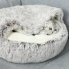 kennlar pennor plysch husdjur katt säng rund kudde hus 2 i 1 varm korg sömnväska bo kennel för liten hund hund säng 230907