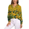 Damesblouses Zonnebloemprintblouse Zwart-wit geruit Kawaii Grafisch Vrouwelijke Casual Shirts Zomer Oversized kleding met lange mouwen