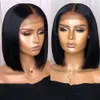 Bythair Short Bob Silky Roir Human Human 13x6 Hd Lace Front Perruque Baby Hair Pré-cueillet Natural Natural Peruvien Joutes blanchies342Z