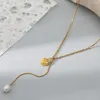 Pendentif Colliers Collier de perles d'eau douce naturelles en acier inoxydable pour femmes romantique en forme de coeur chaîne de clavicule bijoux de mariage
