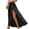 Kjolar kvinnors rufsade kjol sexig hög midja kors över slits semester strand kawaii för kvinnor mini y2k stil