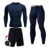 Survêtements pour hommes Vêtements de compression Costume Collants d'entraînement à séchage rapide Top de fitness T-shirt 2-3 pièces Survêtement MMA Rashard Kit Ensemble de course