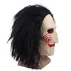 Masques de fête Masker boneka Jigsaw masculage gergaji mesin film dengan rambut palsu latex menyeramkan Halloween topeng seram pesta Cosplay Prop 230907