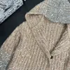 Sweter damski Europejska marka mody Mohair Blend Ręcznie z koralikami Sweter z kapturem z kapturem