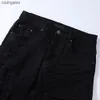 Demin amiirii 2023 calças de brim de couro roxo dos homens retalhos moda jean preto rasgado calças americanas high street magro encaixe