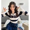 Deeptown Y2k Kpop Hippie randig tröja Kvinnor Korean Streetwear Slim Letter Knittad Top Harajuku Fashion Casual Crop Top Female