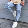 2017 Nuovi Uomini Hip Hop Cerniera Strappato Biker Jeans Moda Slim Fit Moto Jeans Uomo Distressed Fori Skinny Denim Jogging pantaloni G230a