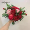 Bröllopsblommor Eillyrosia Red Pink Retro Bridal Bouquet för brud Vackra konstgjorda skräddarsydda