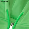 Женские толстовки OUSLEE, женские осенне-зимние зеленые уличные толстовки на молнии с длинными рукавами, пальто, свободные укороченные топы больших размеров, короткие куртки
