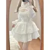 Work Dresses Girl Lace White Kawaii Lolita Dress Set Woman Ruffl Long Sleeve Fairy Straps Birthday Party Quinceanera Suits