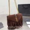 YS Designer bolsa de couro com corrente, bolsa jeans, bolsa de tendência retrô, linda retrô, bolsa com franja, tamanho: 21 * 12 cm 834164