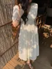 Xiaolanyi retro commuter v-dekolt Diist Stumming Dress Womens 2023 Summer New Style White Hepburn Long Dress