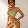 Women's Swimwear 2023 European And American Sexy Swimsuit Metal Accessories Hollow Bikini Solid Color Tube Top Strap Set