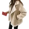 Hiver lâche épissure contraste Biker veste coréenne marron femmes polaire épaissir manteau Vintage grande taille décontracté revers vêtements d'extérieur pour femmes 230908