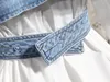 Kvinnors jackor twotwinstyle oregelbunden cross denim kappa för kvinnor hög midja ihålig ut casual kort toppar kvinnlig sommar mode stil 230908