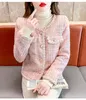 Vestes Femmes Automne Tempérament Dames O-Cou Perle Boutons Rose Tweed Veste Manteau Femmes Vintage Tissé Casual Court Outwear Tops