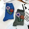 Women Socks Winter Short Silk Flower Handmade Colorful Silver Shiny Sunflower Crystal Rhinestone