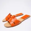 Sandales 2023 ZAZA Femmes Bow Appartements Été Sexy En Cuir Doré Diapositives Casual Pantoufles En Plein Air Femme Mode Plage