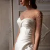 Modest Perlen Meerjungfrau Prom Kleider 2023 Sheer Neck Langarm Perlen Abend Party Kleid für Braut Falte Satin Vestidos de Novia