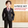 Kleidungssets Jungenanzug 6-teilig Hochzeit Smoking Kind Formelle schwarze weiße Jacke Hosen Set Weste Revers Kinder Party Outfit R230908