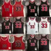 Drukowana Basketball 33 Scottie Pippen Jersey Retro Black Stripe 1995-96 Beige Red White 1997-98 Koszulki Kobiet Klasyczna koszula sportowa oddychająca sportowa