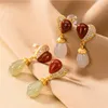 Ohrhänger Uglyless Achat Zirkone gespleißt herzförmig Sweet LOVE für süße Mädchen Natur Jade Magnolia 925 Silber Brincos