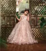 Abiti da ragazza floreale con paillettes in oro rosa per matrimoni paci di pizzo arco aperto maniche corte abiti da preparato per bambini abiti comunioni