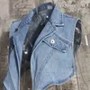 Kvinnors jackor twotwinstyle oregelbunden cross denim kappa för kvinnor hög midja ihålig ut casual kort toppar kvinnlig sommar mode stil 230908