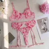 Sexig uppsättning Fancy Lingerie Floral Embroidery Underwear 3 -stycken Luxury Lace strumpeband Kort set BH och trosor Sexig outfit Intime 230808